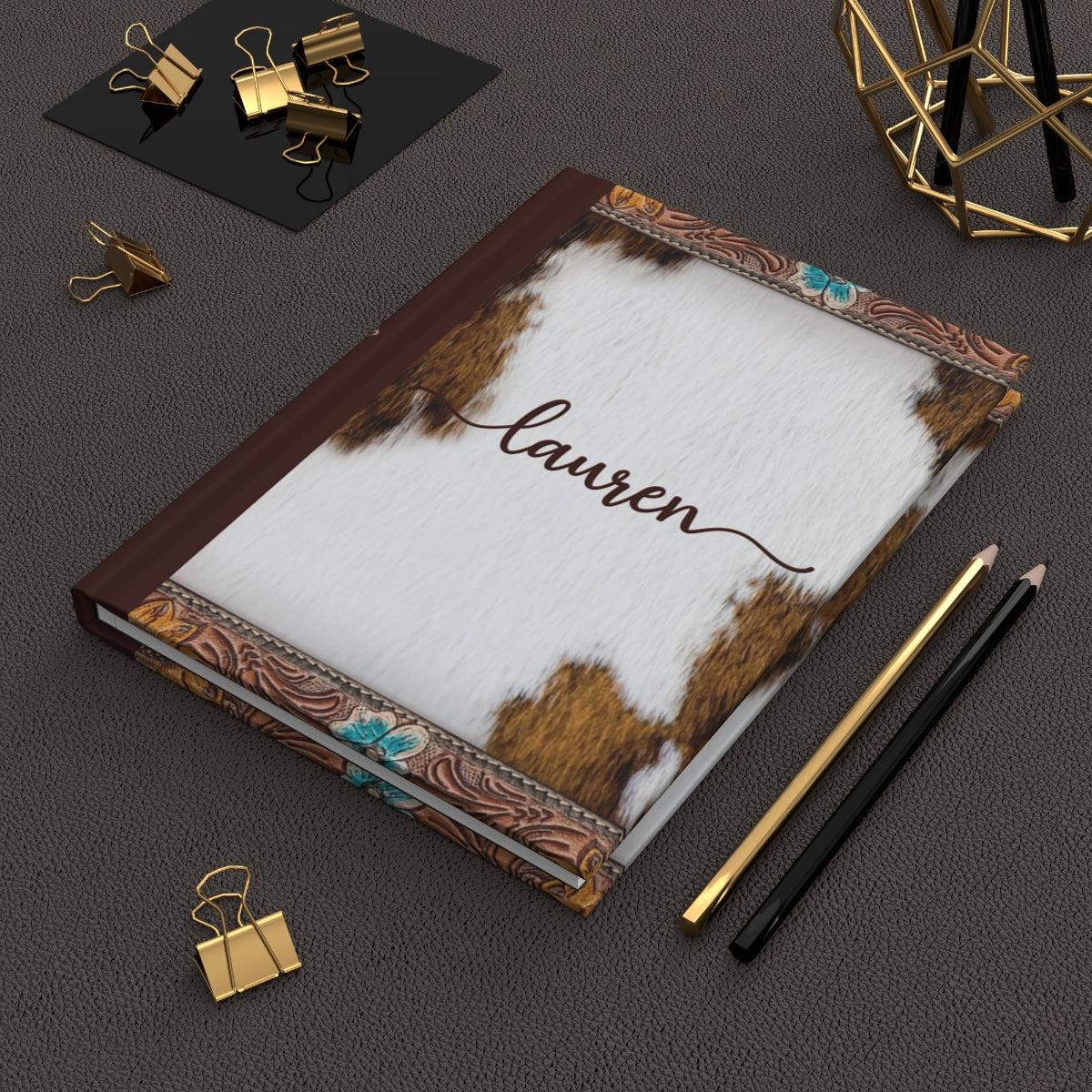 Personalised Hardcover Wedding Journal Matte, Country and Western, Cowhide and Leather Look, awd-1777