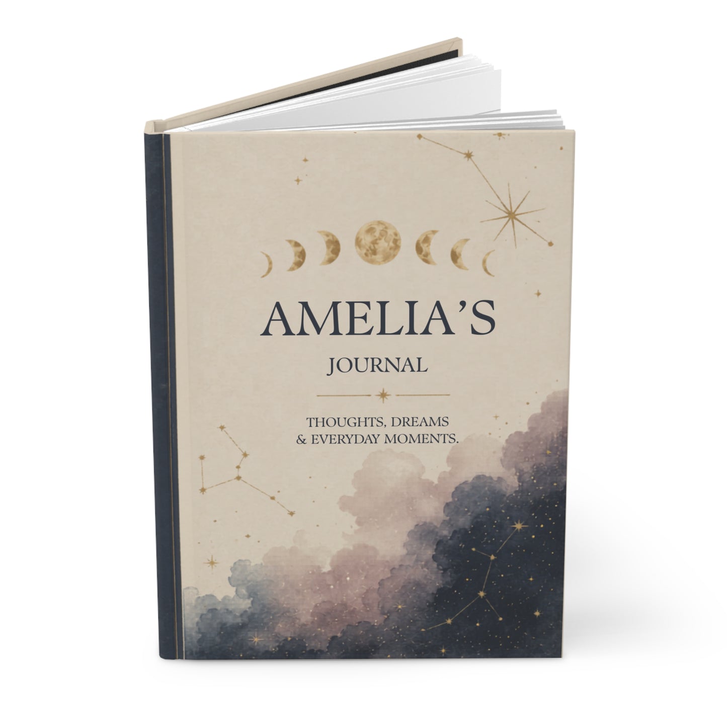 Personalized Hardcover Journal, Moon Phase Notebook, Custom Starry Sky Diary, Unique Astrology Gift, Thoughtful Keepsake, Moon Journal