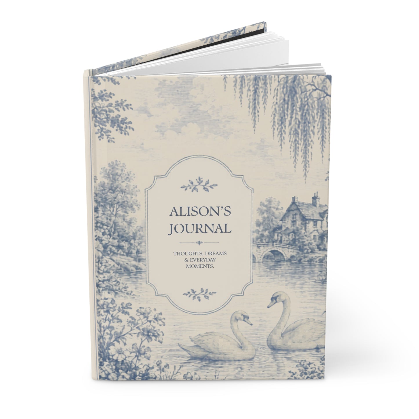 Custom Matte Hardcover Journal, Personalized Writing Notebook, Blue Vintage Style, Elegant Gift for Her, Unique Journal for Writers