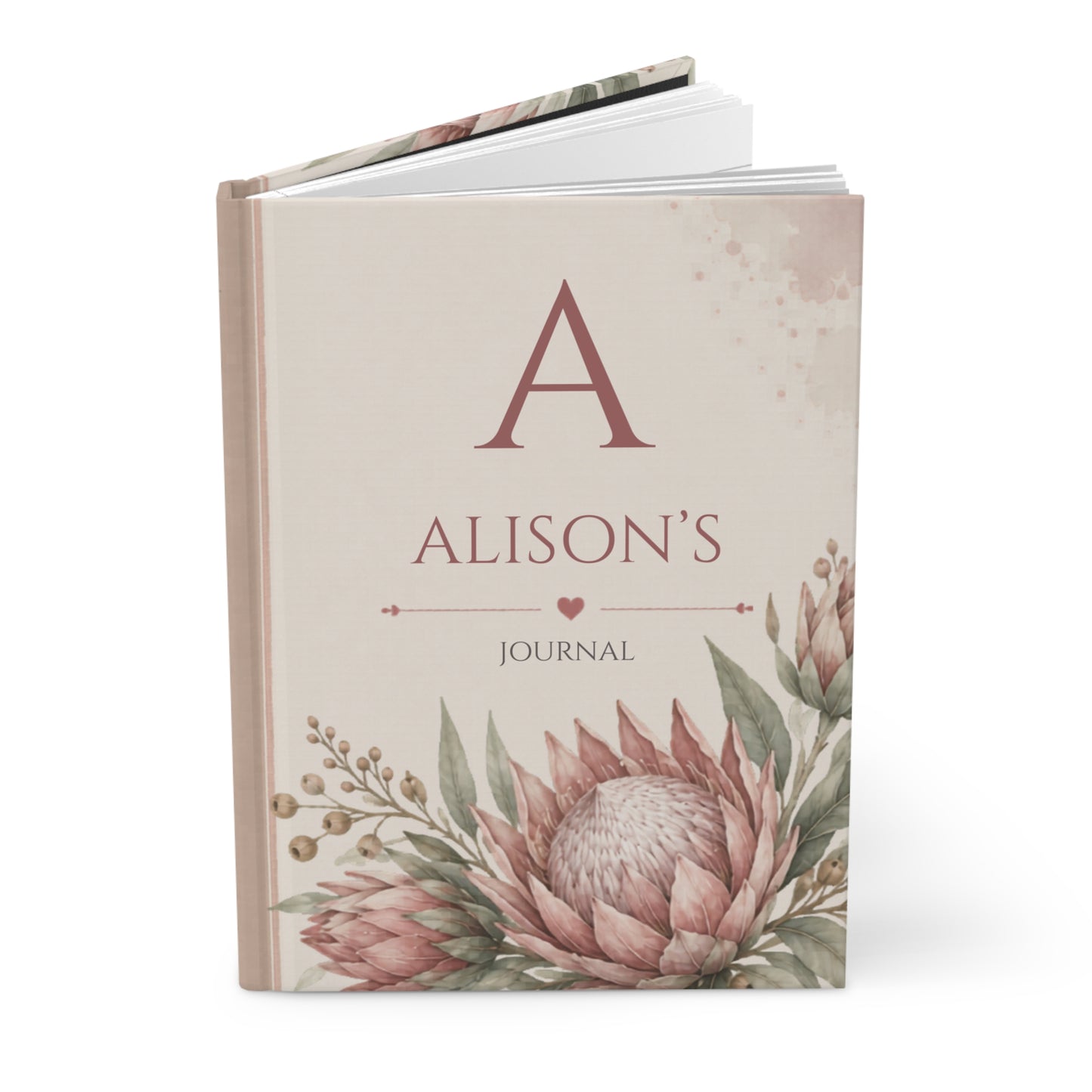 Personalized Australian Protea Floral Journal, Custom Name Diary, Elegant Matte Hardcover Notebook, Aesthetic Gift for Her, Inspirational Writing Book