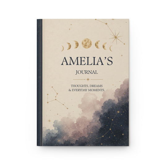 Personalized Hardcover Journal, Moon Phase Notebook, Custom Starry Sky Diary, Unique Astrology Gift, Thoughtful Keepsake, Moon Journal
