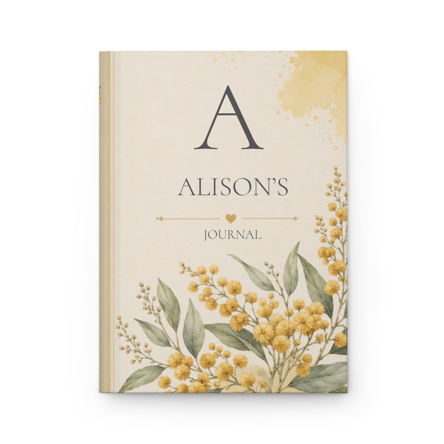Personalized Hardcover Journal, Customizable Matte Notebook, Gift for Writers, Golden Wattle Floral Design Diary, Stationary Gift