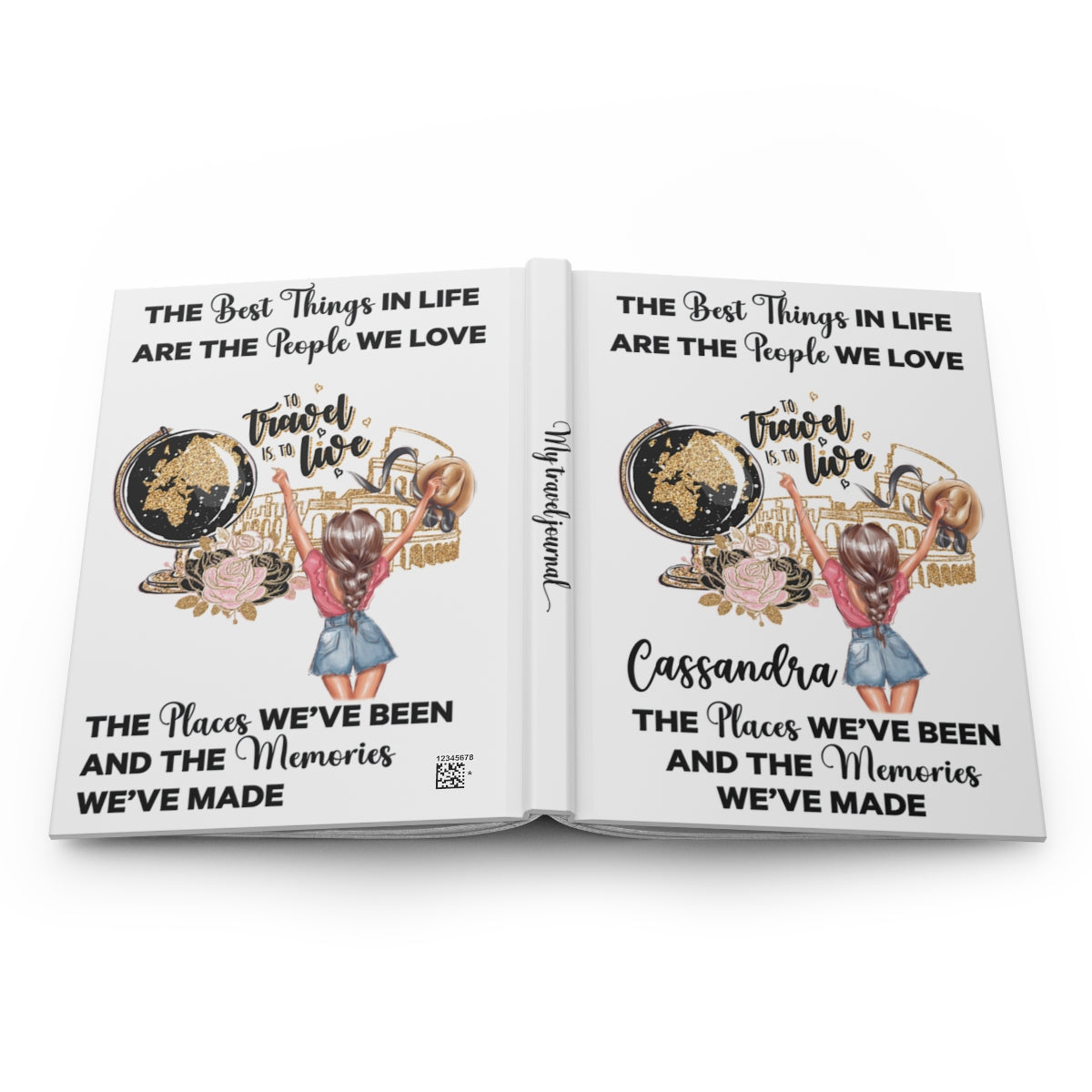 Personalised Hardcover Travel Journal Matte, Globe with Girl, The Best things in Life