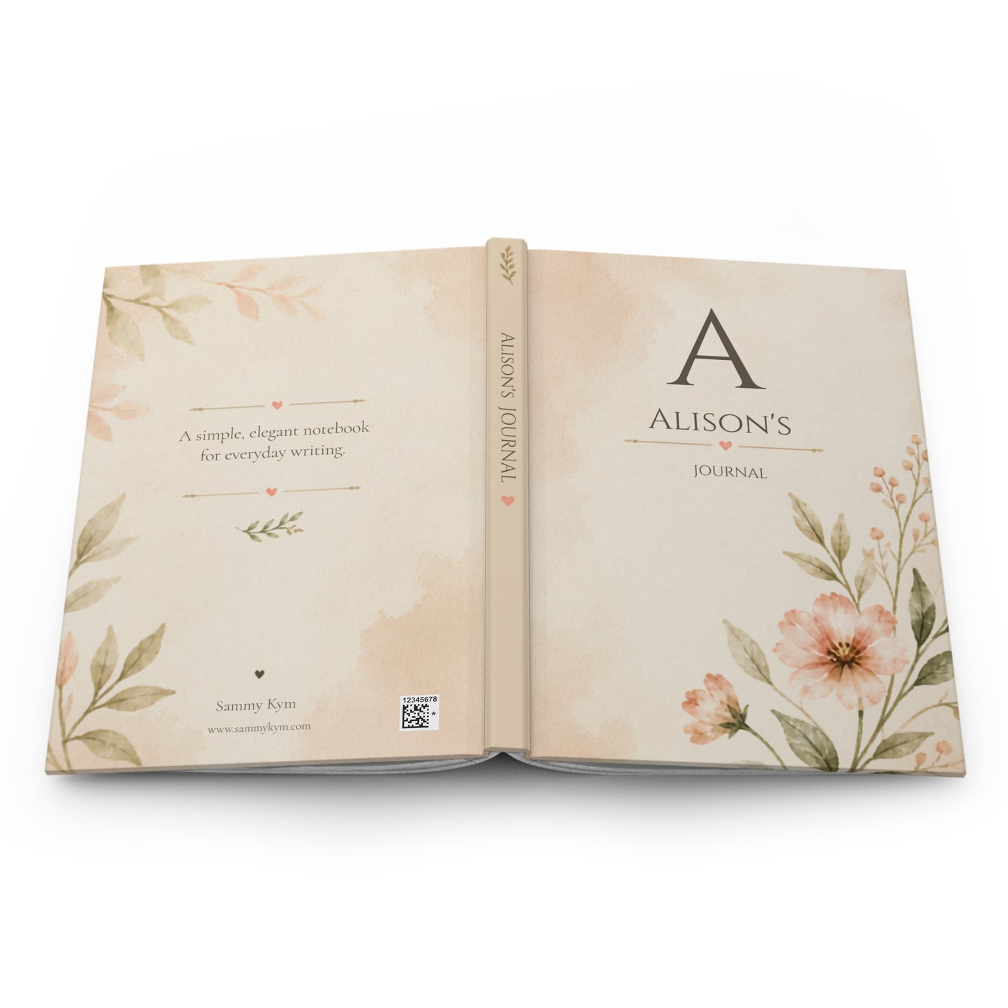 Personalized Floral Journal, Custom Name, Hardcover Notebook, Matte Finish, Stylish Writing, Gift for Writers, Elegant Stationery