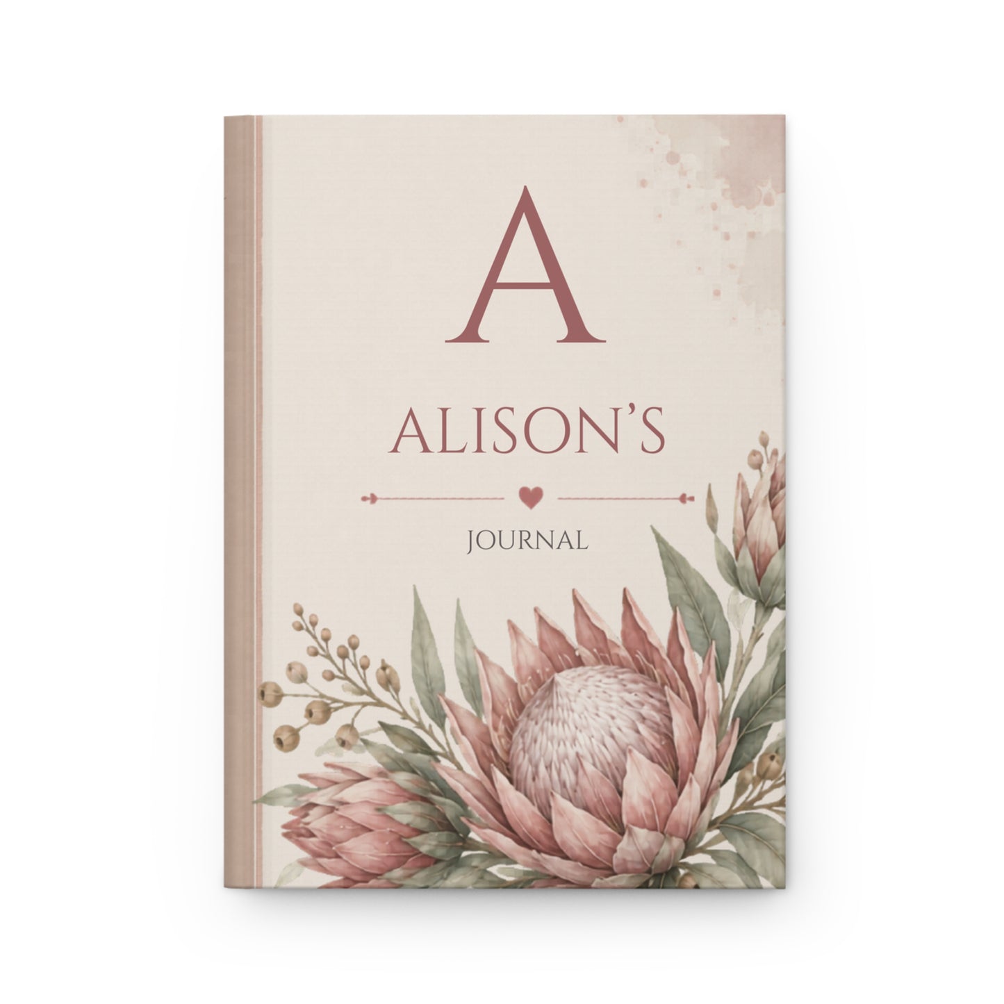 Personalized Australian Protea Floral Journal, Custom Name Diary, Elegant Matte Hardcover Notebook, Aesthetic Gift for Her, Inspirational Writing Book