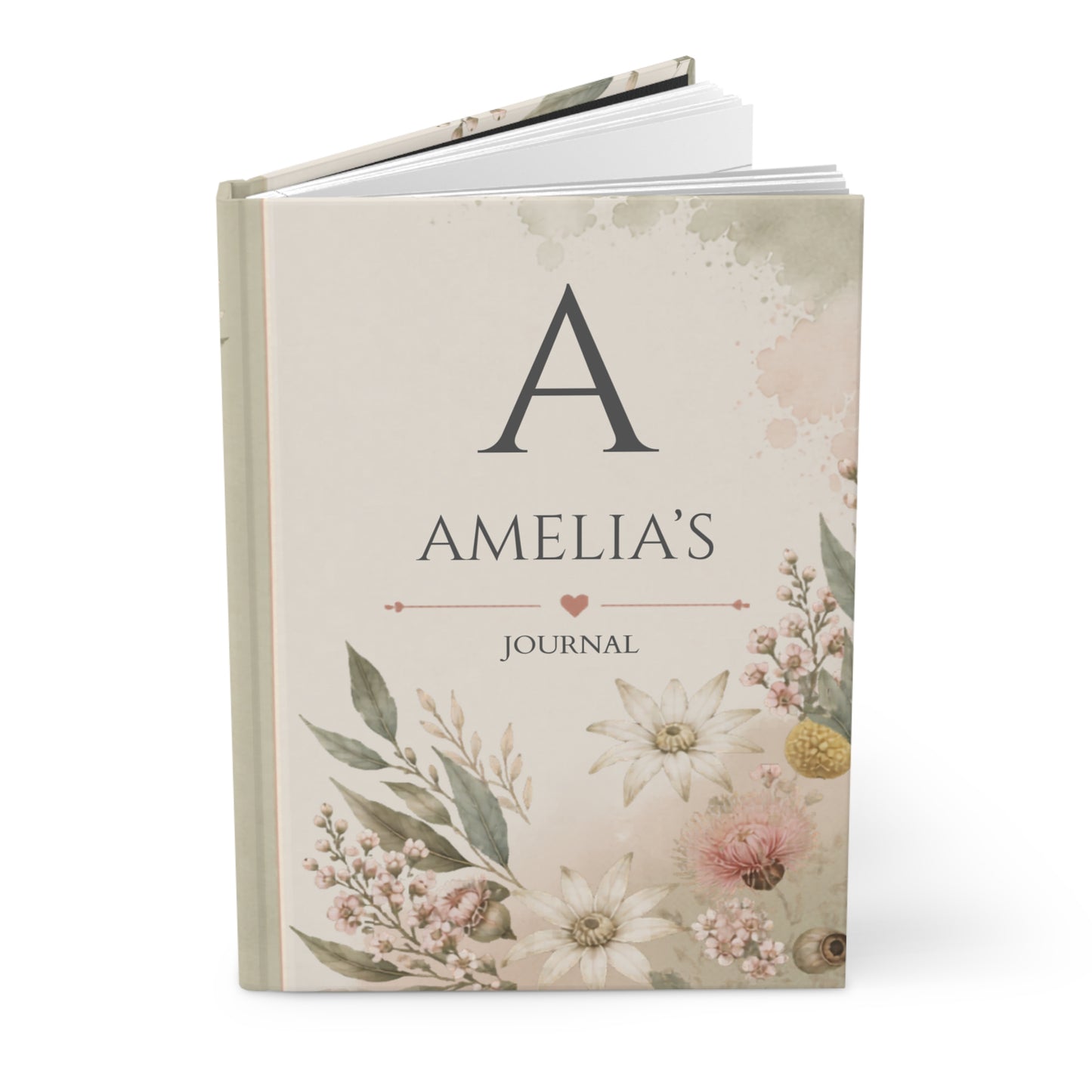 Australian Wildflower Hardcover Journal, Personalized Notebook, Custom Initial Diary, Gift for Writers, Matte Finish Journal, Elegant Floral Design