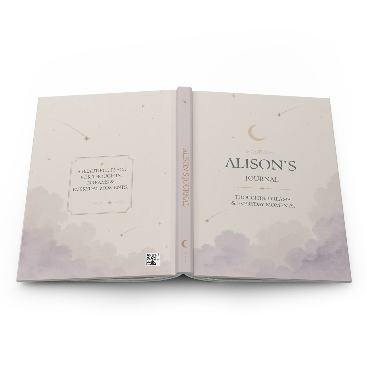 Personalized Hardcover Journal, Custom Matte Diary, Thoughtful Gift, Moon and Stars Design, Journaling Notebook