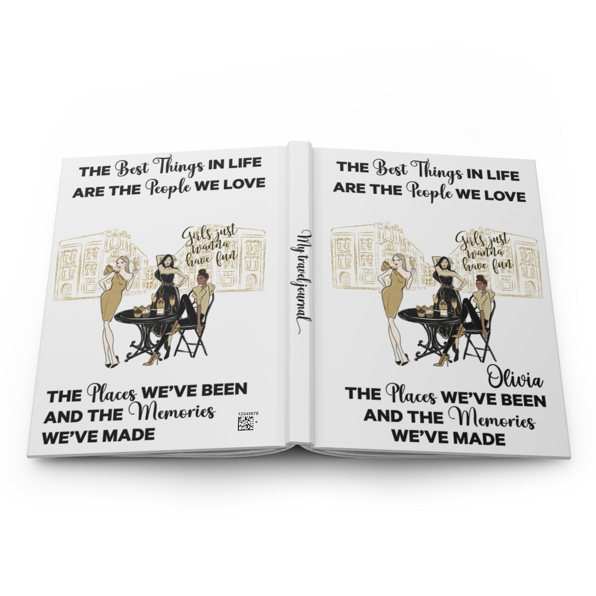 Personalised Hardcover Travel Journal Matte, Black & Gold Girls Just want to have fun, The Best things in Life