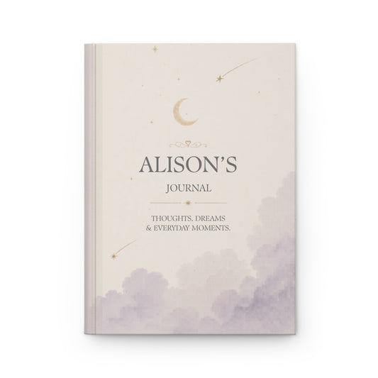 Personalized Hardcover Journal, Custom Matte Diary, Thoughtful Gift, Moon and Stars Design, Journaling Notebook