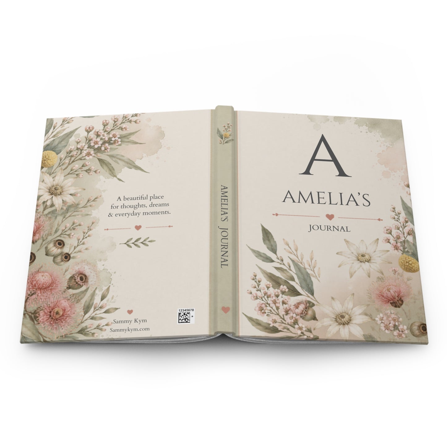 Australian Wildflower Hardcover Journal, Personalized Notebook, Custom Initial Diary, Gift for Writers, Matte Finish Journal, Elegant Floral Design