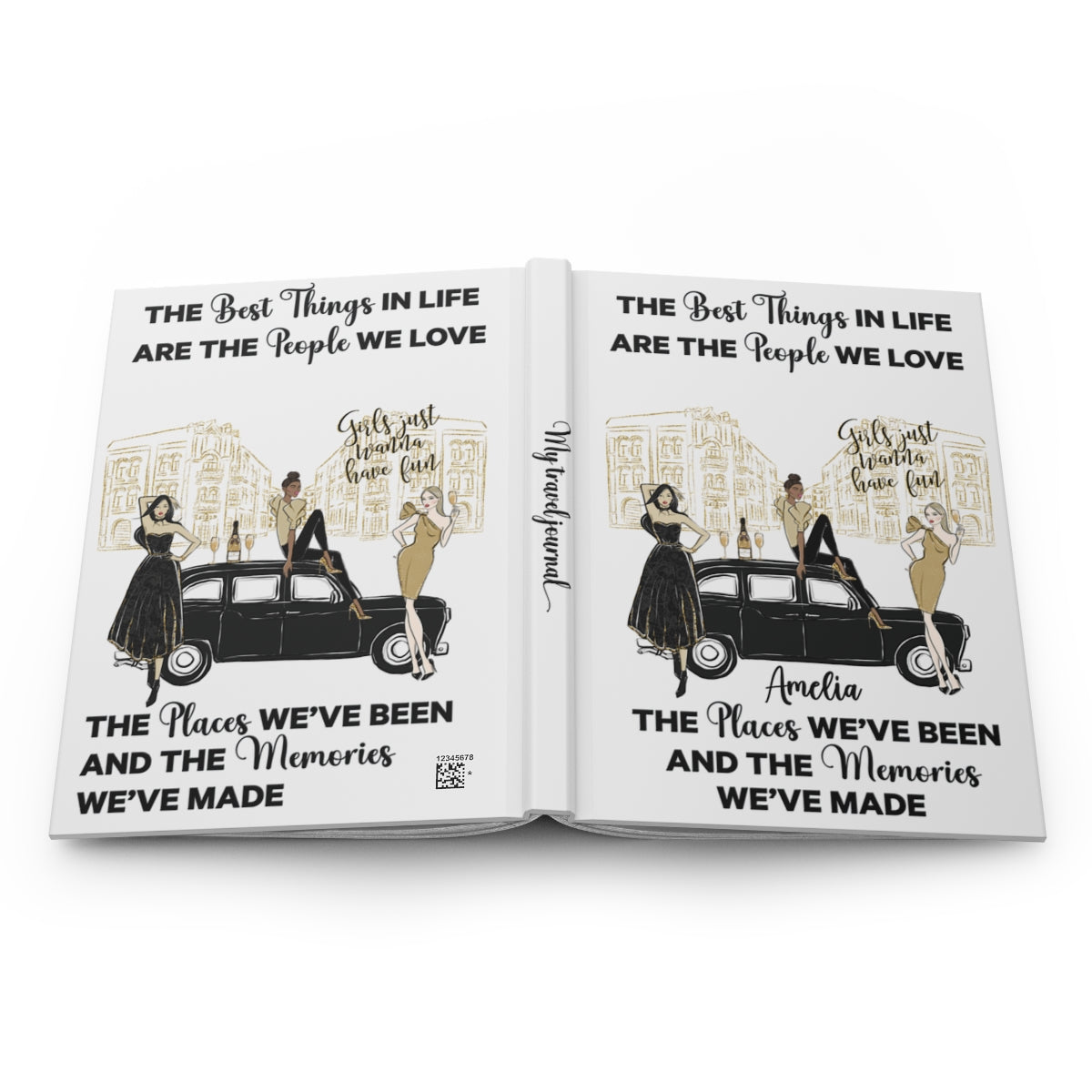 Personalised Hardcover Travel Journal Matte, Black & Gold Girls Just want to have fun Car, The Best things in Life