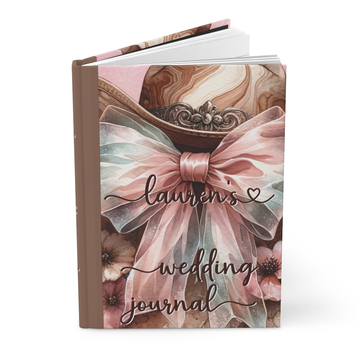 Personalized Wedding Journal, Hardcover Matte, Custom Diary, Country Western Style, Bride Gift, Unique Keepsake, Rustic Notebook awd-1738
