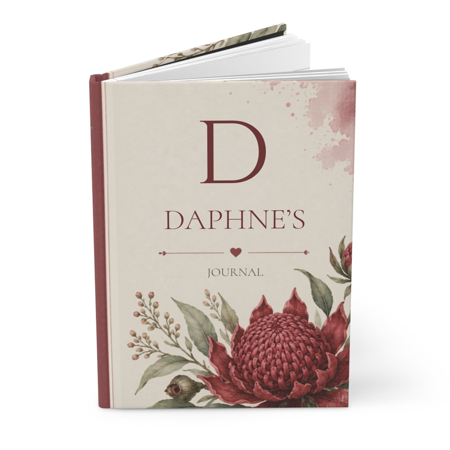 Custom Australia Waratah Floral Journal, Personalized Matte Hardcover Notebook, Botanical Diary with Lined Pages, Gift for Writers, Artistic Stationery