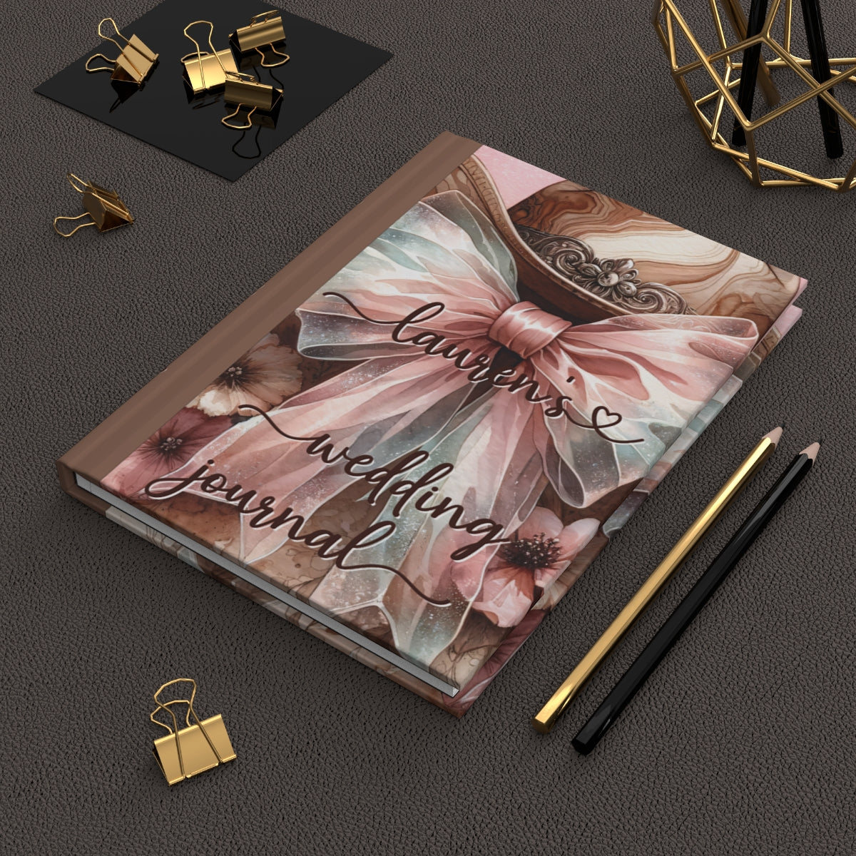Personalized Wedding Journal, Hardcover Matte, Custom Diary, Country Western Style, Bride Gift, Unique Keepsake, Rustic Notebook awd-1738