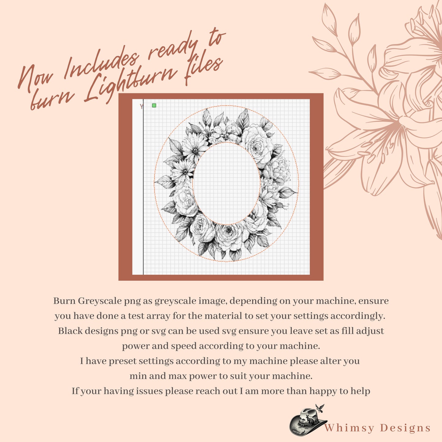 Hat Laser Burning Designs – Digital Download (SVG, PNG, JPG 300dpi), Wildflowers, 2055