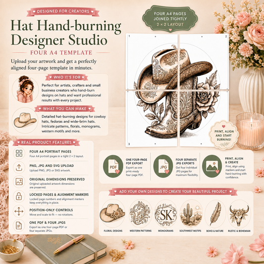 Hat Hand-burning Designer Studio to create and export A4 Print Templates (Web App)