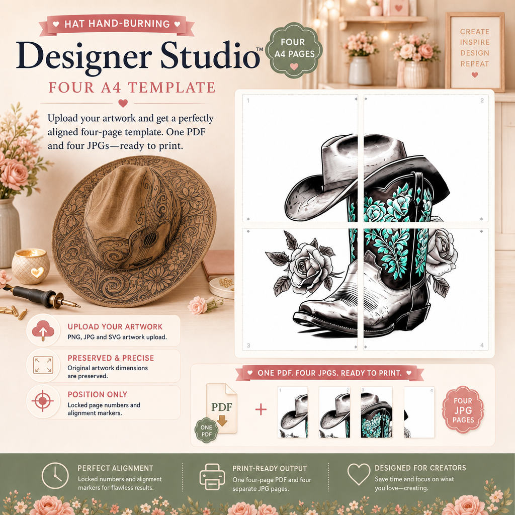 Hat Hand-burning Designer Studio to create and export A4 Print Templates (Web App)