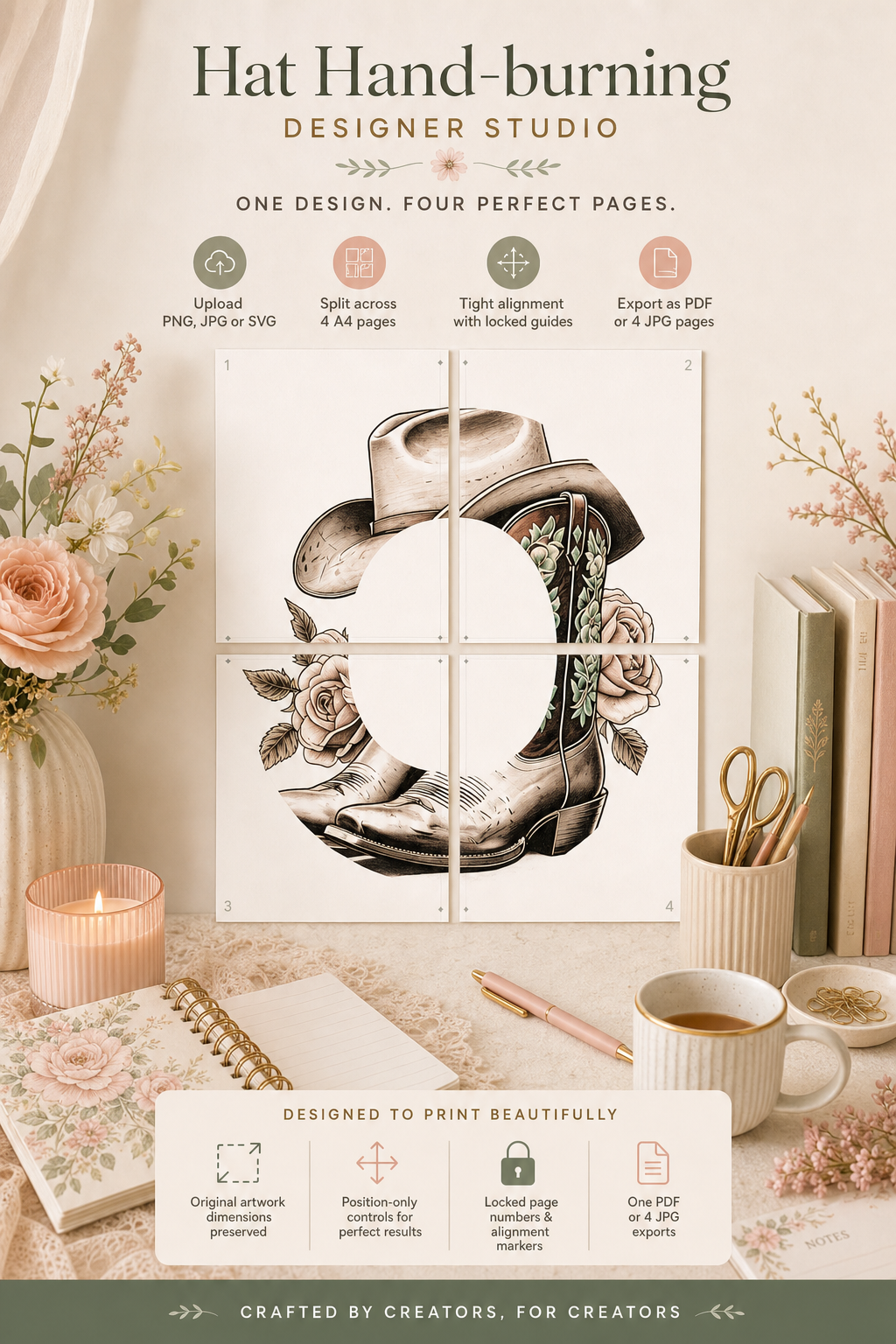 Hat Hand-burning Designer Studio to create and export A4 Print Templates (Web App)