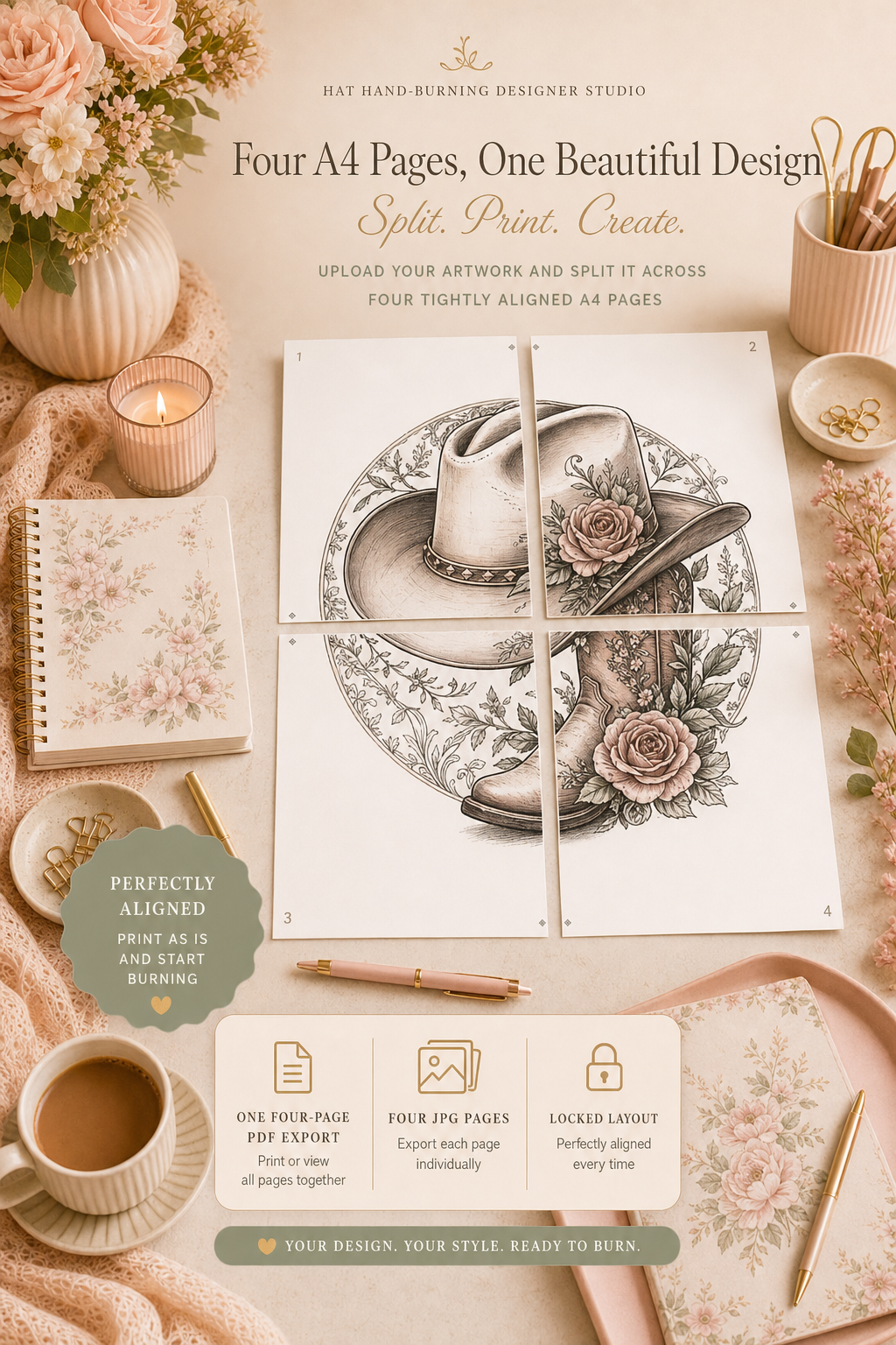 Hat Hand-burning Designer Studio to create and export A4 Print Templates (Web App)