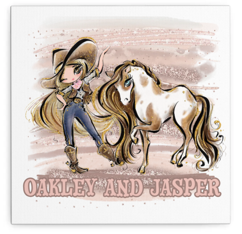 Howdy Cowgirl and Horse Canvas