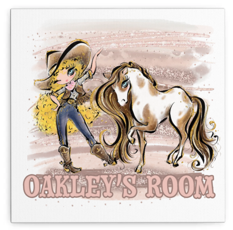 Howdy Cowgirl and Horse Canvas