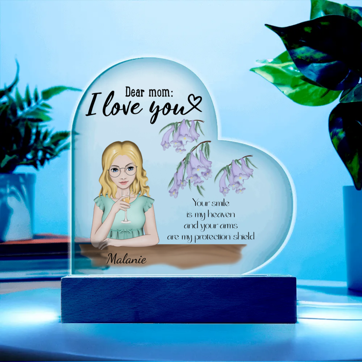 I love you Mom, Acrylic Heart Plaque, Customise your design