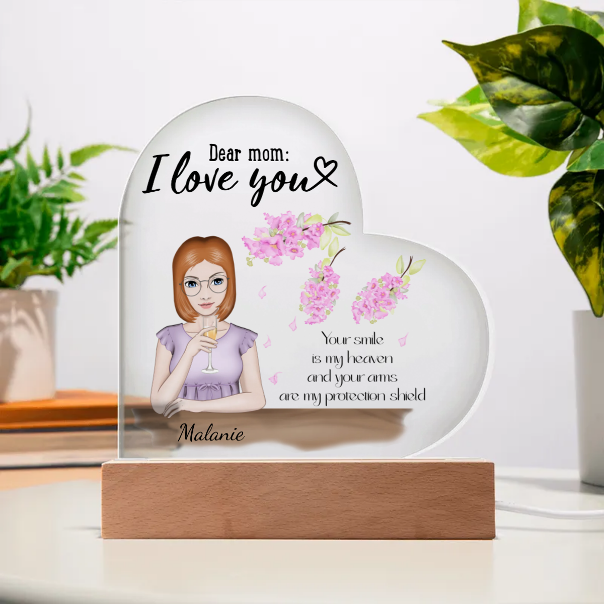 I love you Mom, Acrylic Heart Plaque, Customise your design