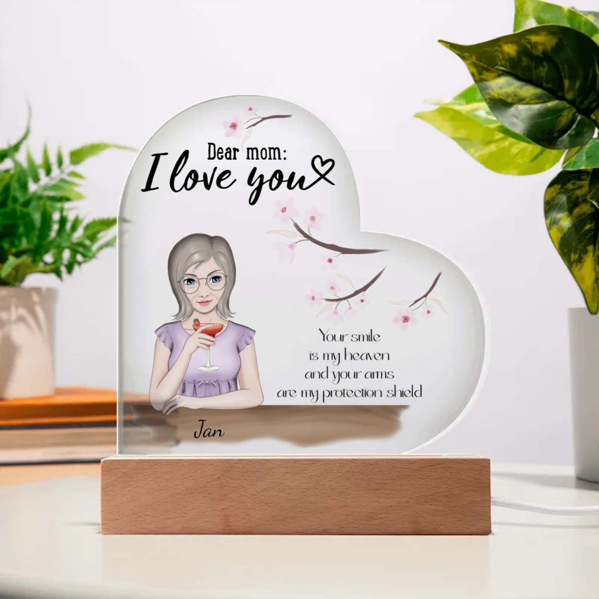 I love you Mom, Acrylic Heart Plaque, Customise your design