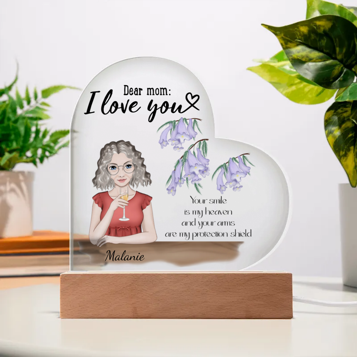 I love you Mom, Acrylic Heart Plaque, Customise your design