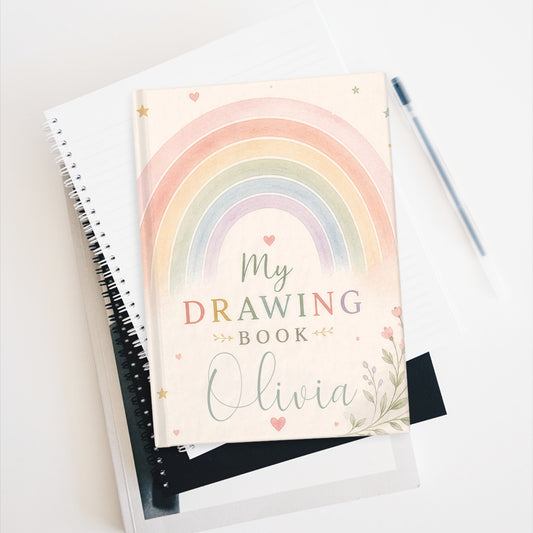Personalised Drawing Book for Kids | Custom Name Sketchbook | Rainbow Kids Notebook | Blank or Lined Journal | Gift for Girls | Spiral Notebook Option
