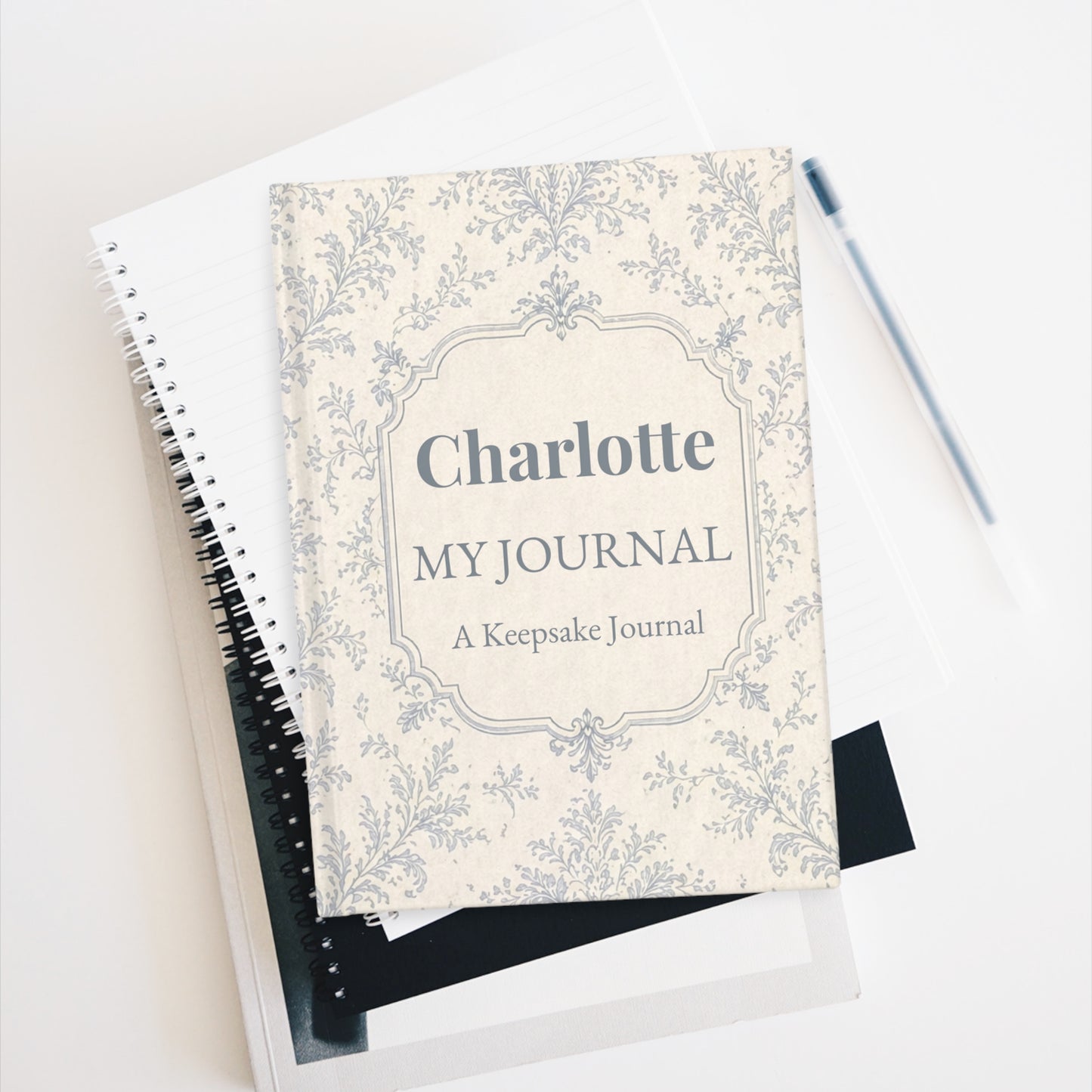 Personalised Journal | Custom Name Notebook | Toile Pattern Sketchbook | Elegant Floral Journal | Blank or Lined Notebook | Gift for Her