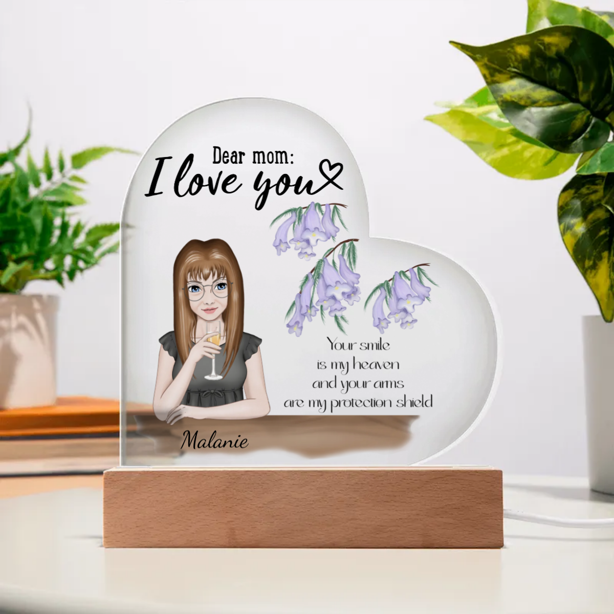 I love you Mom, Acrylic Heart Plaque, Customise your design