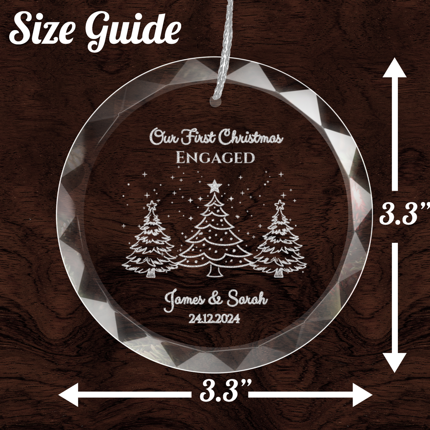 Classic Elegance Round Glass Engraved Premium Our First Christmas Married/Engaged Ornament