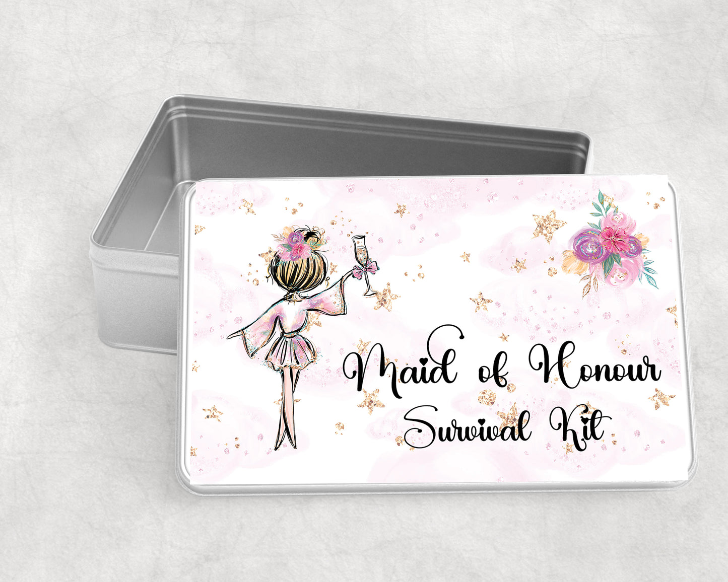 Personalised Storage Tin, Maid of Honour Survival Kit