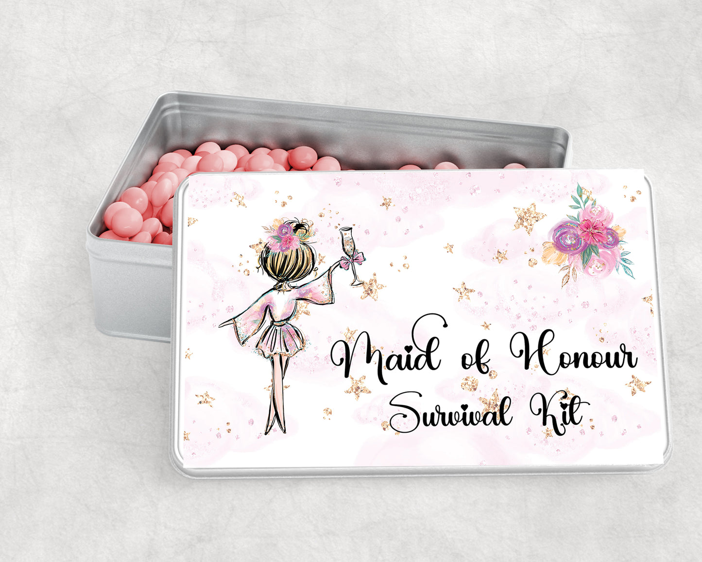 Personalised Storage Tin, Maid of Honour Survival Kit