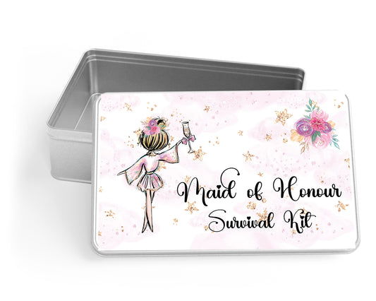 Personalised Storage Tin, Maid of Honour Survival Kit