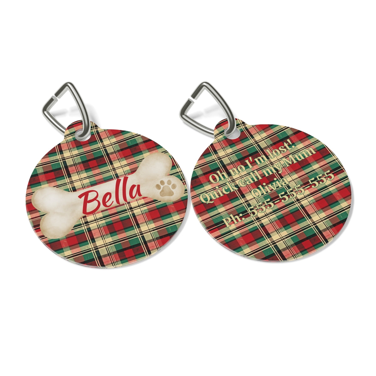 Tartan Collection 6 - Pet Tag Round and Bone Shape, Bandana, Lead, Dinner Bowl, Pet Bed