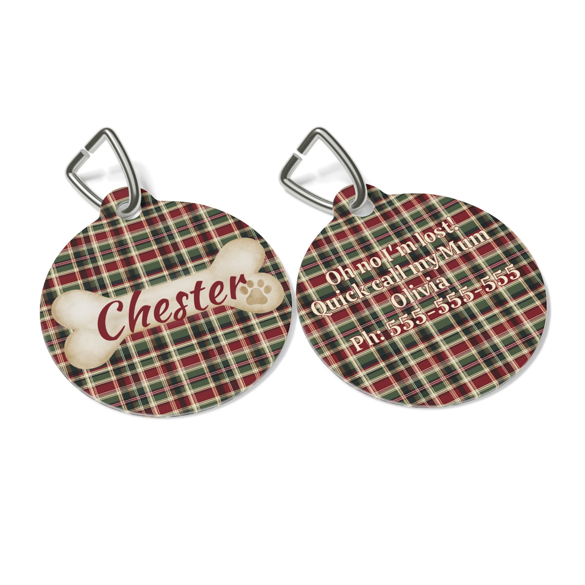 Tartan Collection 25 - Pet Tag Round and Bone Shape, Bandana, Lead, Dinner Bowl, Pet Bed