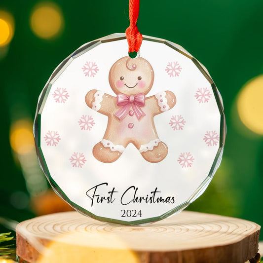 Pink Gingerbread First Christmas Ornament