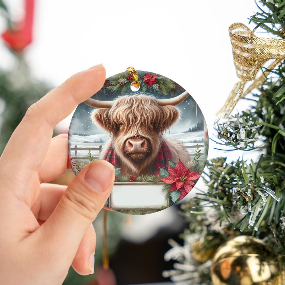 Highland Cow Merry Christmas Christmas Ornament