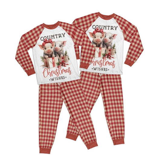 Country Christmas Cute Pigs Adult Pajamas Set