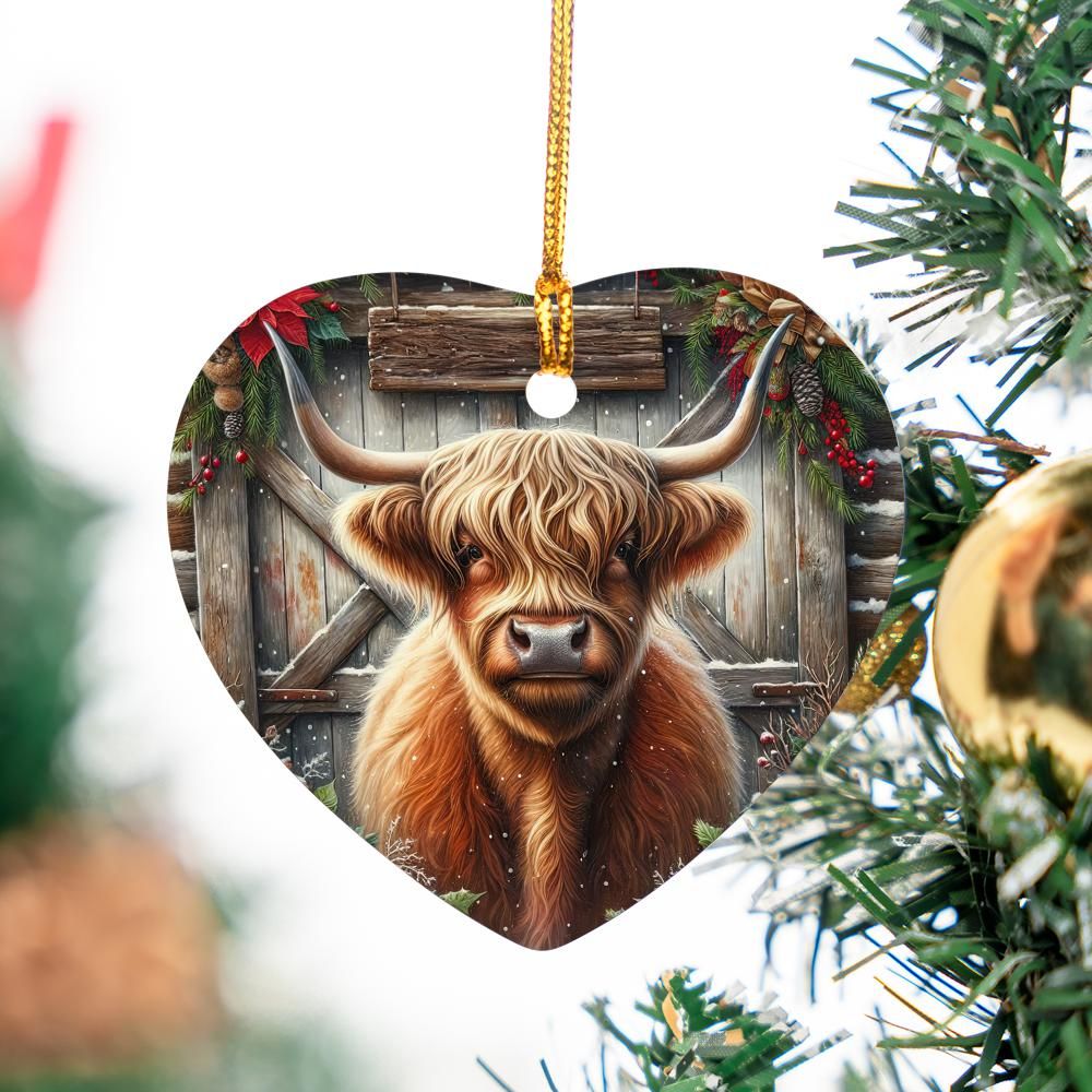 Barn Highland Cow Christmas Ornament