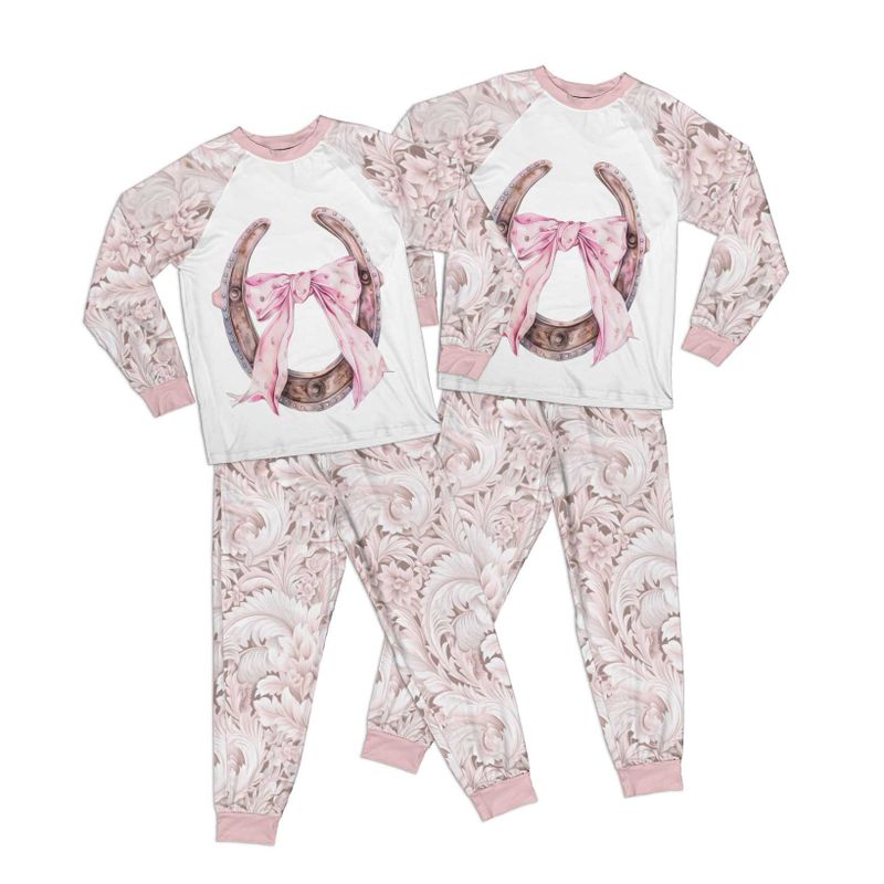 Country and Western Horseshoe Pink Damask Kid Pajamas Set