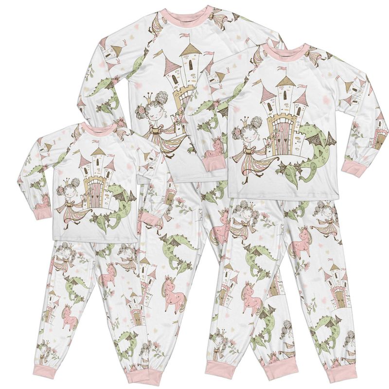 Whimsical Girl Fairytale Princess Dragon Castle Kids Pajamas Set Matching