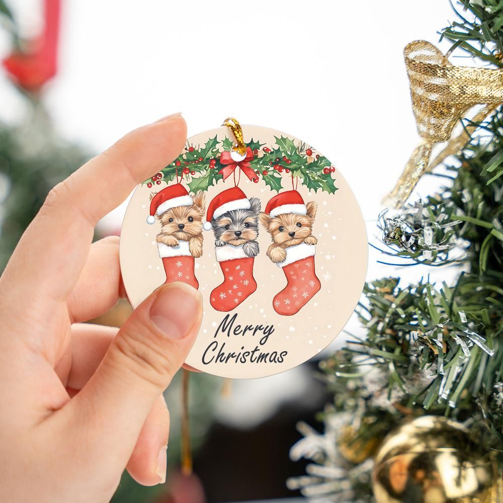 Cute Puppies Merry Christmas Ornament