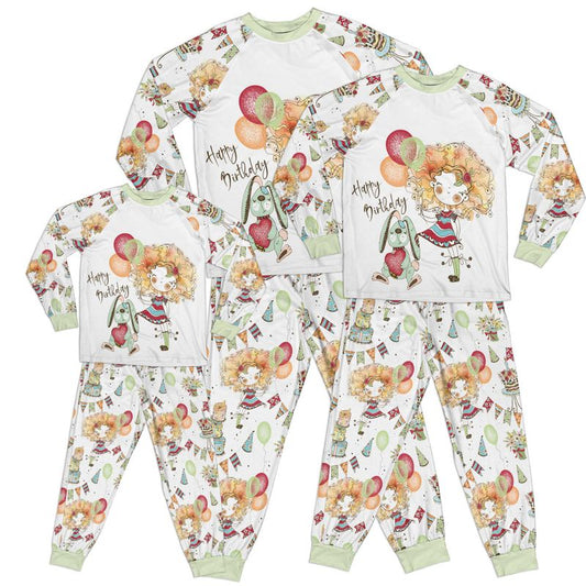 Whimsical Girl Happy Birthday Kids Pajamas Set Matching