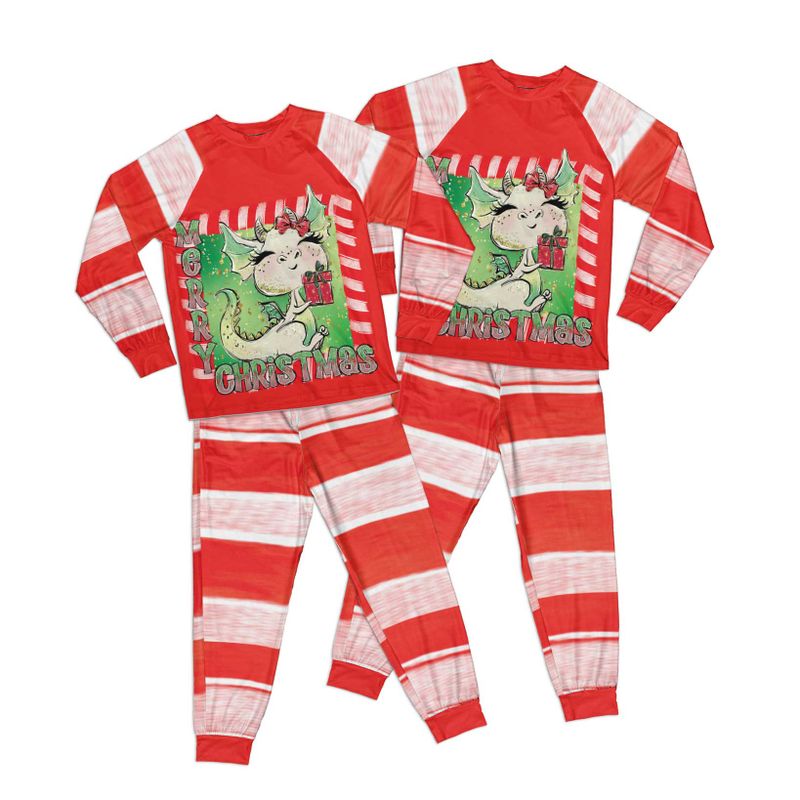 Merry Christmas Dragon Stripes Adult Pajamas Set Matching