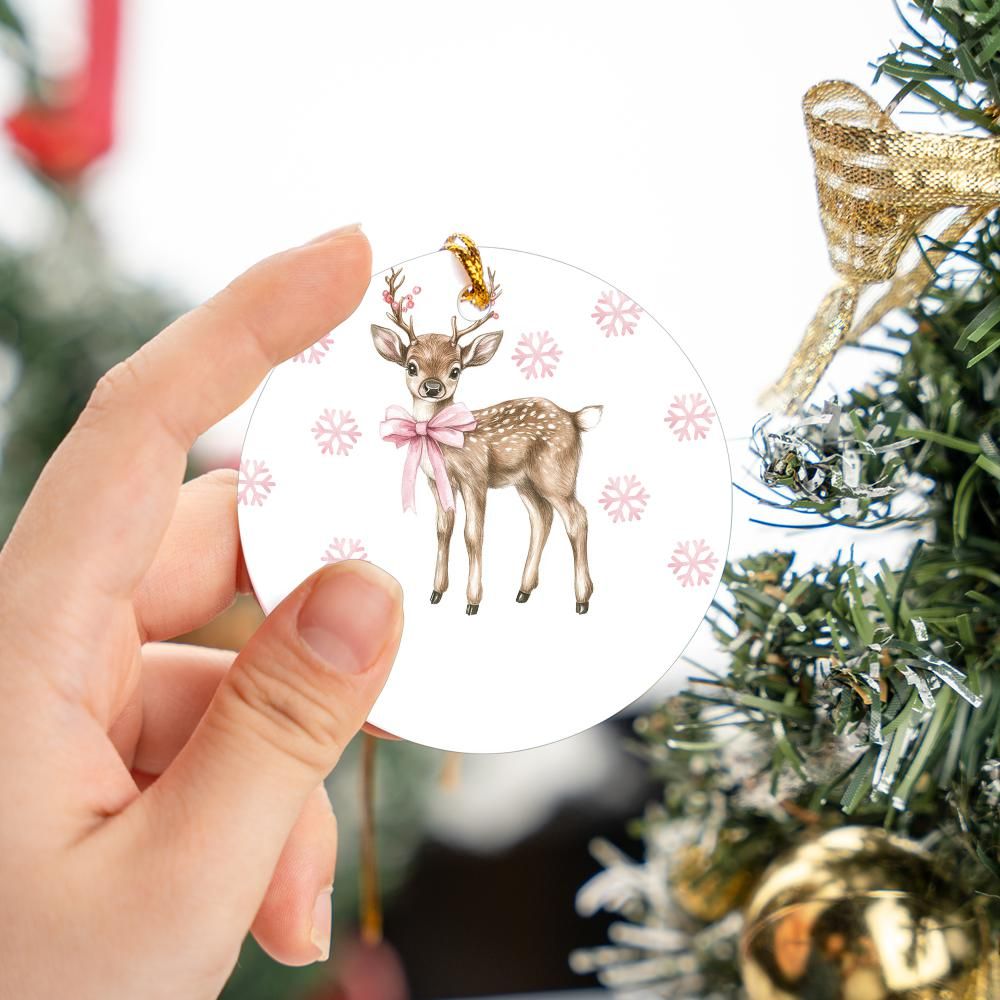 Pink Deer Christmas Ornament