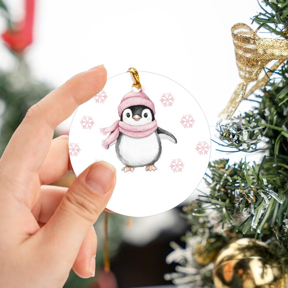 Pink Christmas Penguin Christmas Ornament