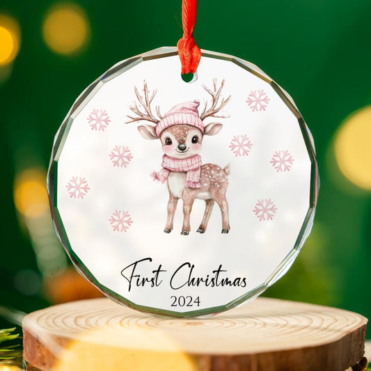 Cute Pink Deer First Christmas Ornament